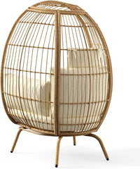 Thumbnail for Wicker Egg Chair Outdoor Indoor Oversized Lounger with Stand and Cushions Egg Basket Chair for Patio Backyard Porch - Beige