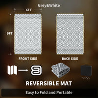 Thumbnail for Outdoor Rug with LED Strip Light 8'X10' Waterproof Reversible Patio Rug Modern Lightweight Plastic Straw Indoor Outdoor Rug for RV Camping Deck Balcony Porch Boho Patio Decor Light Gray