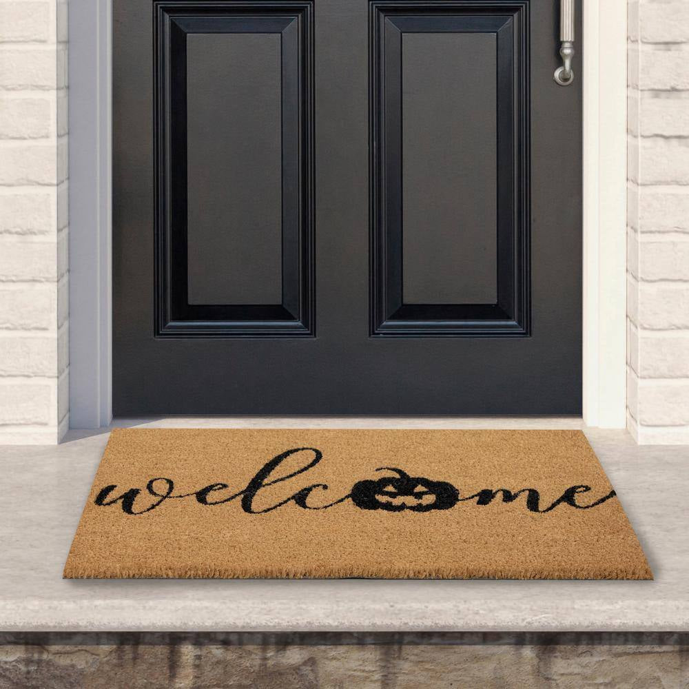 Brown Natural Coir Pumpkin Welcome Halloween Doormat 18 In. X 30 In.