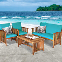 Thumbnail for Outdoor Acacia Wood Sofa Set W/Water Resistant Cushions 