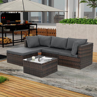Thumbnail for 5 Piece Outdoor Patio Furniture Sets All Weather Outdoor Sofa PE Garden Furniture Wicker Rattan Patio Conversation Set with Coffee Table, Gray Cushions