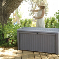 Thumbnail for Borneo 110 Gallon Rattan Plastic Outdoor Storage Deck Box Bench, Grey