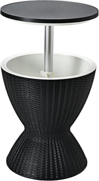 Thumbnail for Cool Bar Table, 8 Gallon Beer and Wine Cooler, Rattan Style Outdoor Cocktail Patio Bar Tables, Height Adjustable, 3-In-1 Ice Cooler with Drainage Plug for Deck Pool Party (Black)