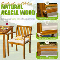 Thumbnail for 5-Piece Acacia Wood Outdoor Dining Set with Beige Cushion for Patio Garden Backyard 4-Armchairs and Table