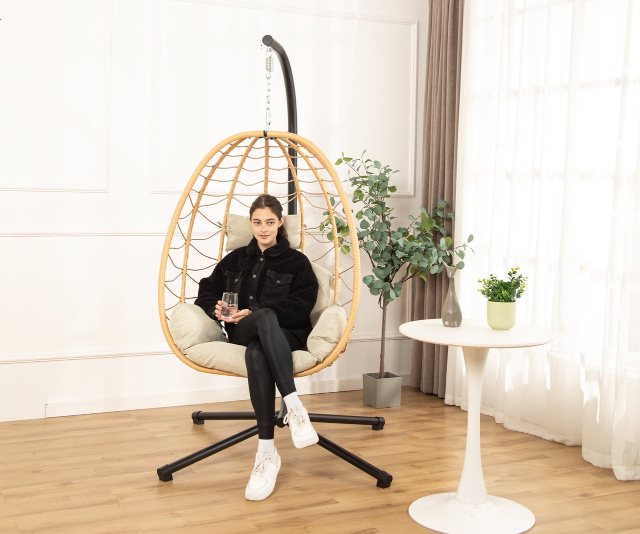 Indoor Outdoor Swing Egg Chair with Stand