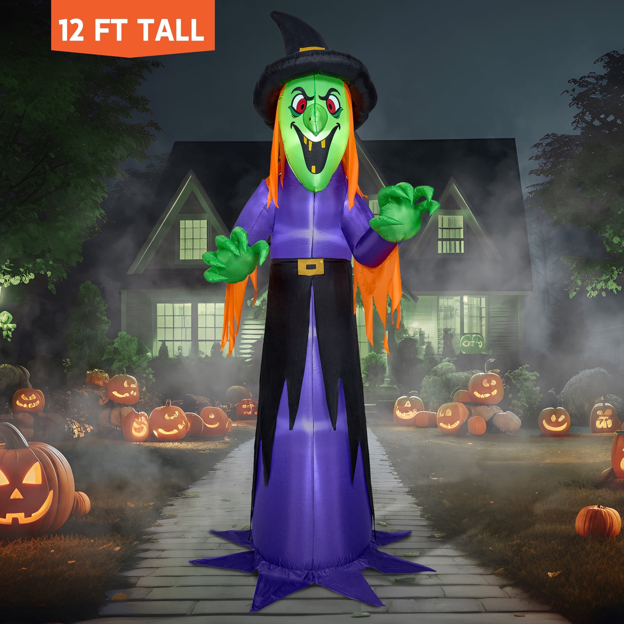 12 Ft Halloween Inflatable Witch Decoration with Built-In Leds,Witch Halloween Decorations Outdoor Blow up Yard Lawn Decoration
