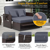 Thumbnail for Patio Rattan Loveseat Set Daybed Lounge Storage Ottoman Side Tables Adjust Gray