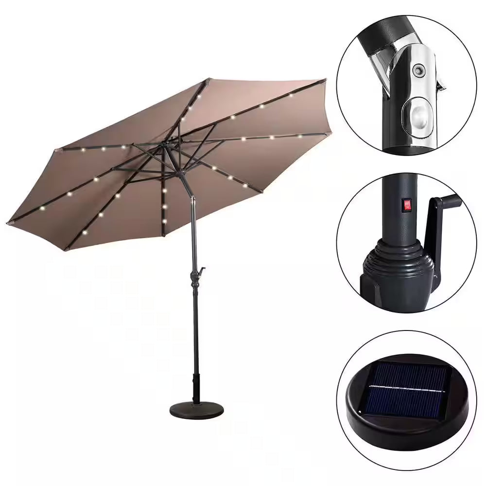 LED Steel Market Tilt Patio Solar Umbrella 10 Ft.