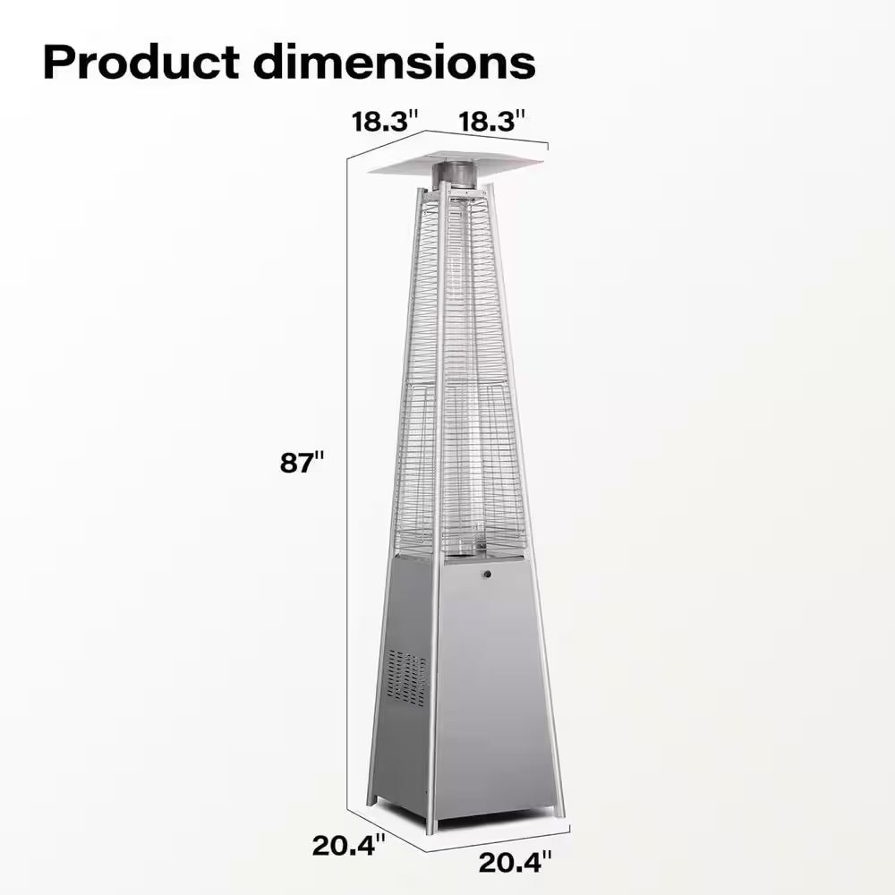 48,000 BTU Stainless Steel Pyramid Patio Flame Propane Gas Patio Heater with Wheels