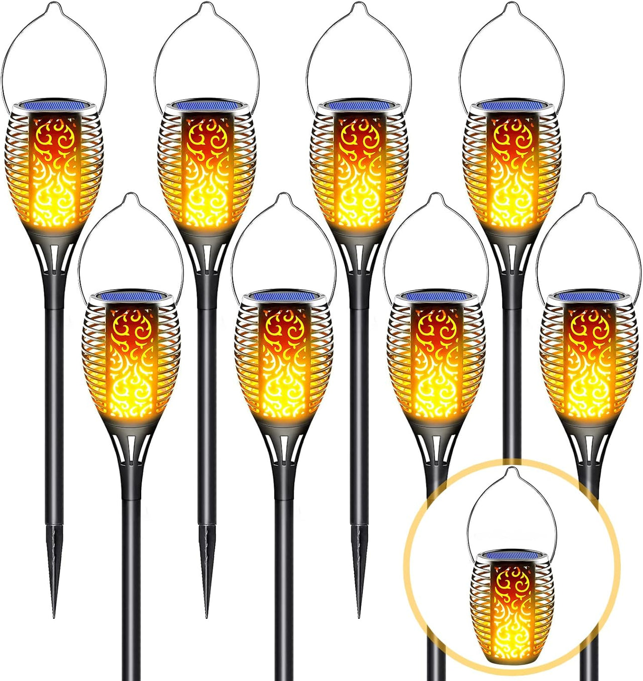 Solar Torch Lights with Flickering Flame,for Lawn (8 Pack)