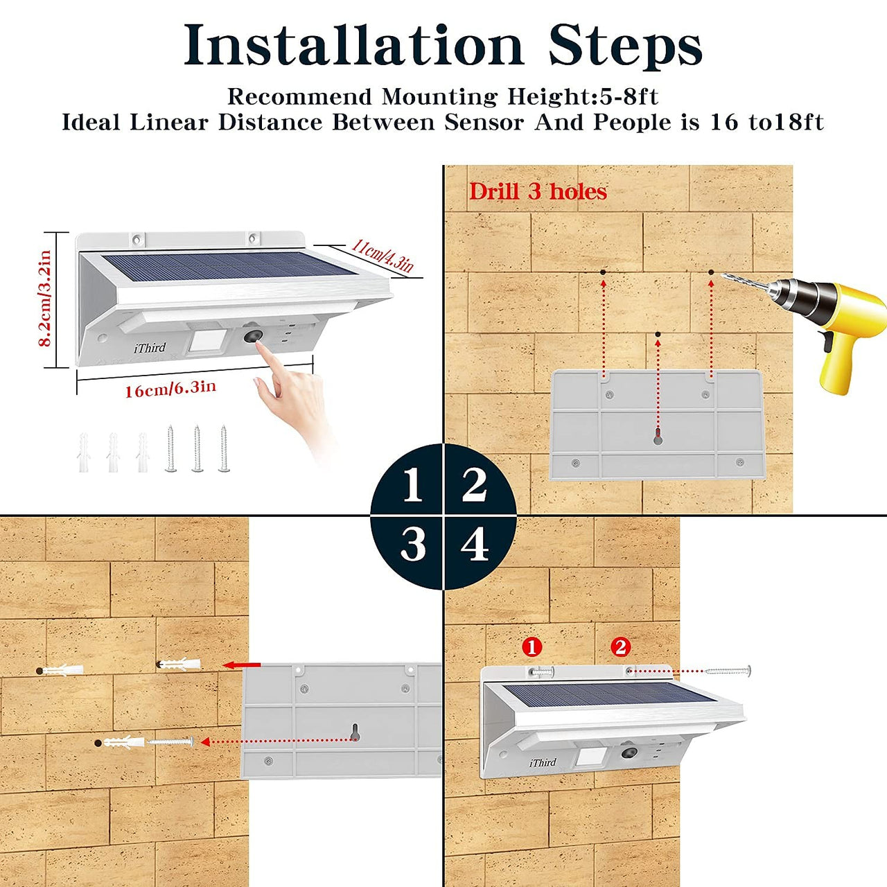 Ithird Solar Lights Outdoor Motion Sensor, Led Solar Powered Outdoor L