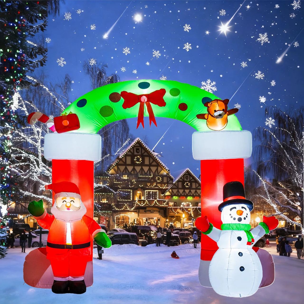 8.2Ft Christmas Inflatables Archway with Santa & Snowman, Christmas Arch Blow up Yard Decorations and Built-In LED Lights for Party Indoor, Outside, Garden, Lawn