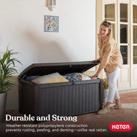 Thumbnail for Borneo 110 Gallon Rattan Plastic Outdoor Storage Deck Box Bench, Grey