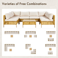 Thumbnail for 7-Piece Wicker Patio Furniture Set, Patio Furniture Set with Water Resistant Thick Cushions and Coffee Table, Beige