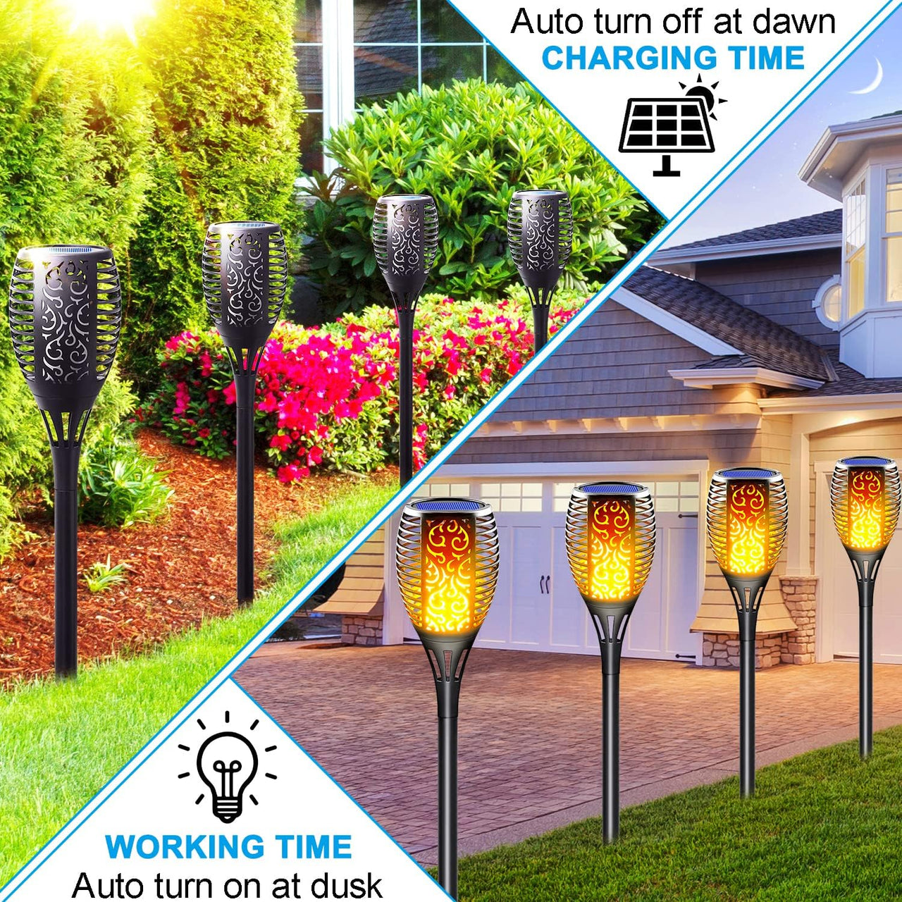 Solar Torch Lights with Flickering Flame,for Lawn (8 Pack)