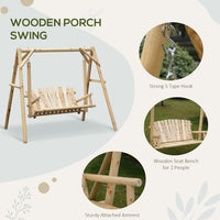 Thumbnail for 2-Seat Porch Swing with Stand, Wooden Patio Swing Chair Bench, for Garden, Poolside, Backyard, Natural