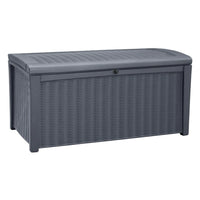 Thumbnail for Borneo 110 Gallon Rattan Plastic Outdoor Storage Deck Box Bench, Grey