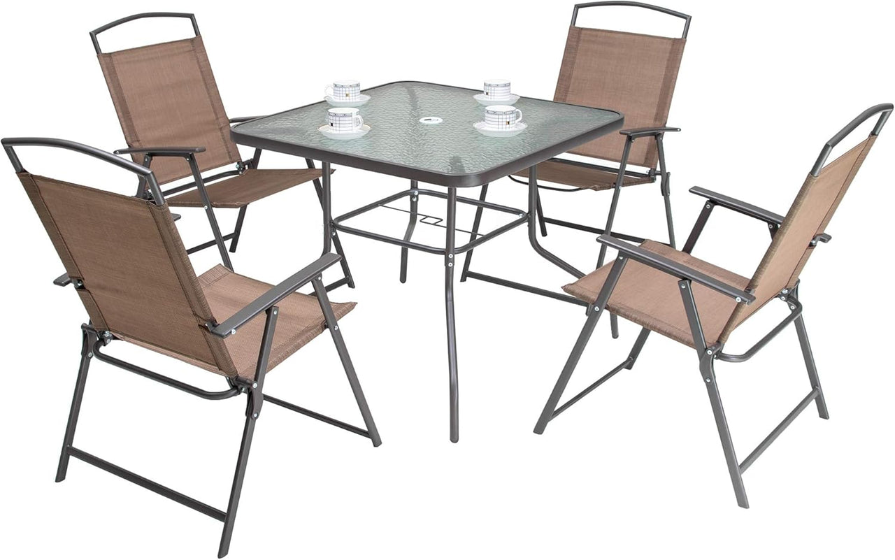 Patio Dining Set with 4 Folding Chairs and Table 5 Piece