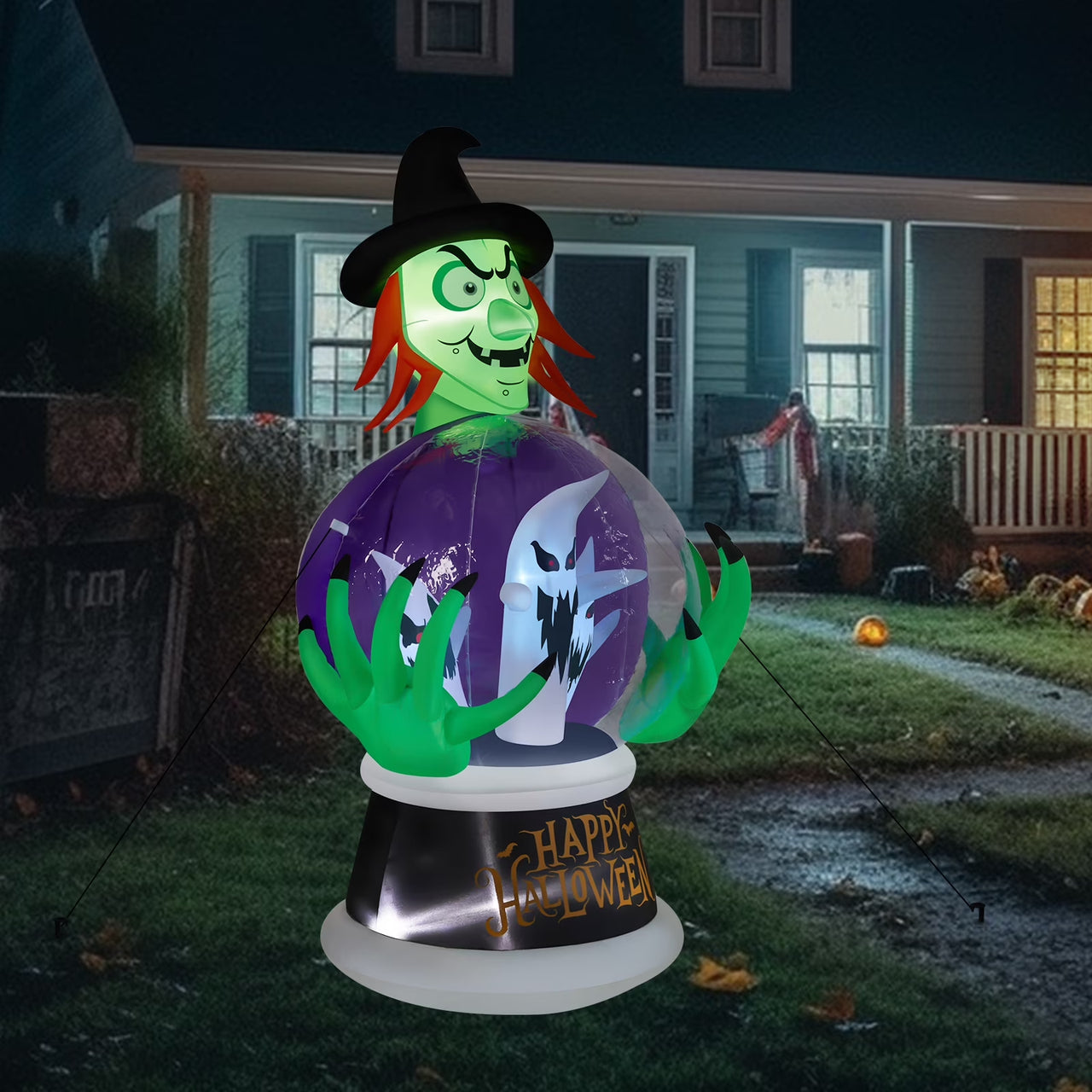 6 ' Halloween Wtch and Crystal-Ball Outdoor Halloween Inflatables for Patio Garden Decor