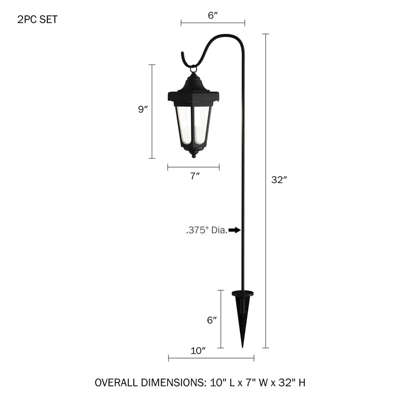 2-Pieces Waterproof LED Solar Lanterns with Shepherd Hooks