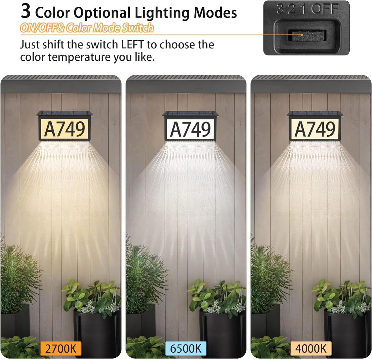 2 in 1 Solar Address Sign for Yard Lighted House Numbers Waterproof Illuminated Address Plaque with Stakes 22 Leds 3 Color Lighting Modes Wall Mounted/In Ground 2 Ways for outside Street