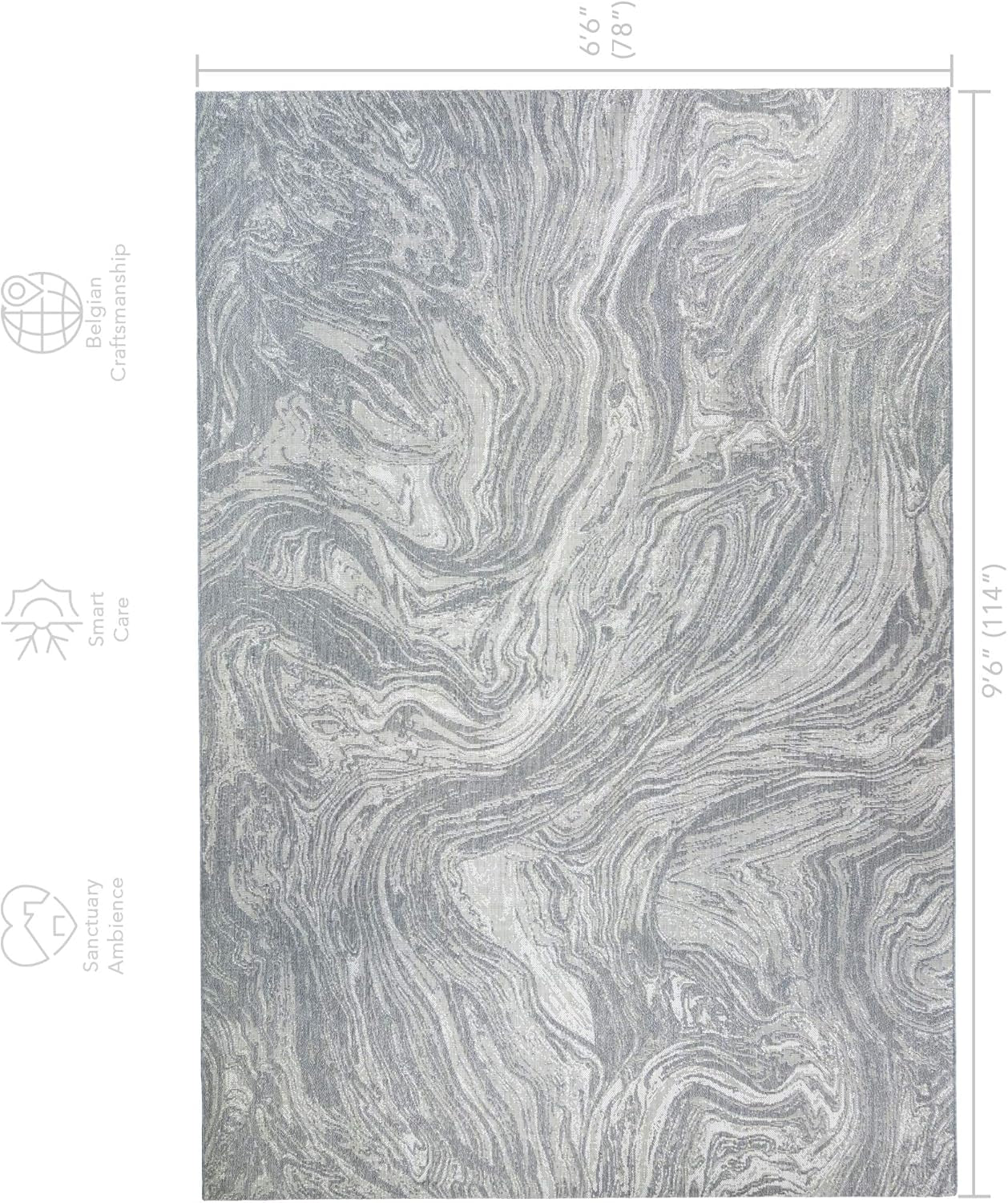 Indoor Outdoor Area Rug, Classic Flatweave, Washable, Stain & UV Resistant Carpet, Deck, Patio, Poolside & Mudroom, 6X9 Ft Medium, Abstract Ocean Current, Grey Cream