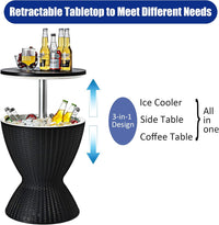 Thumbnail for Cool Bar Table, 8 Gallon Beer and Wine Cooler, Rattan Style Outdoor Cocktail Patio Bar Tables, Height Adjustable, 3-In-1 Ice Cooler with Drainage Plug for Deck Pool Party (Black)