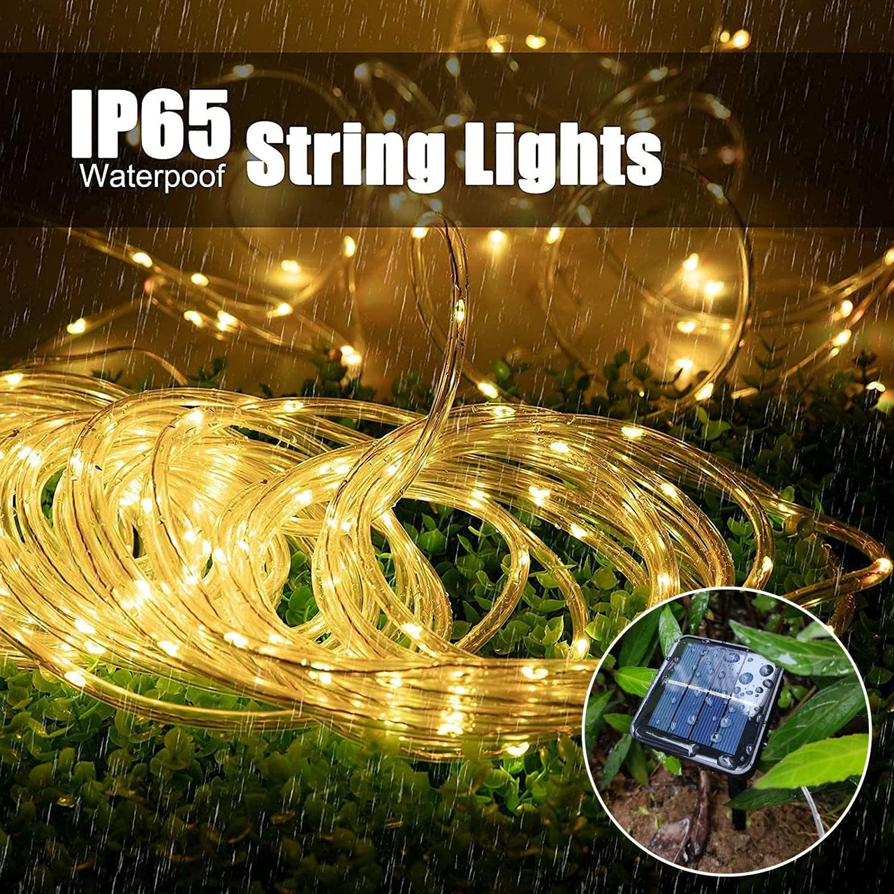 Solar Rope Light 33FT 100L IP65 Weatherproof Outdoor LED Copper Fairy String Tube Lights for Party Garden Porch Yard Home Wedding Vacation Daily Holiday Tree Decoration Lighting (Warm White)