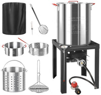 Thumbnail for 30QT & 10QT Outdoor Turkey Fryer | Seafood Boil Pot | Cover & Skimmer Included | 50,000BTU Propane Burner | Aluminum Deep Fryer Pot with Basket | Crab, Seafood & Crawfish Boiler