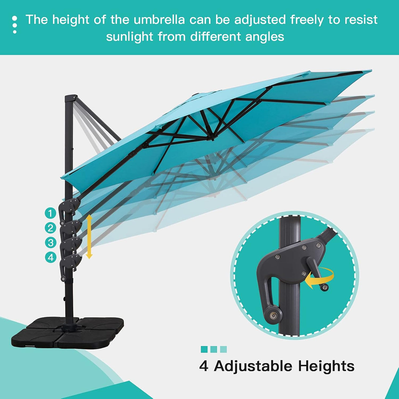 11FT Cantilever Patio Umbrella round Deluxe Offset Umbrella 360°Rotation & Integrated Tilting System Heavy Duty Patio Hanging Umbrella for Market Garden Deck Pool Backyard Patio (Blue)