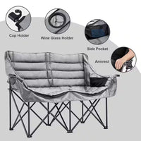 Thumbnail for XXXL Oversized 2 Person Fully Padded Camping Chair Heavy Duty Portable Folding Lawn Chair Patio Chair 600 Lbs. Capacity