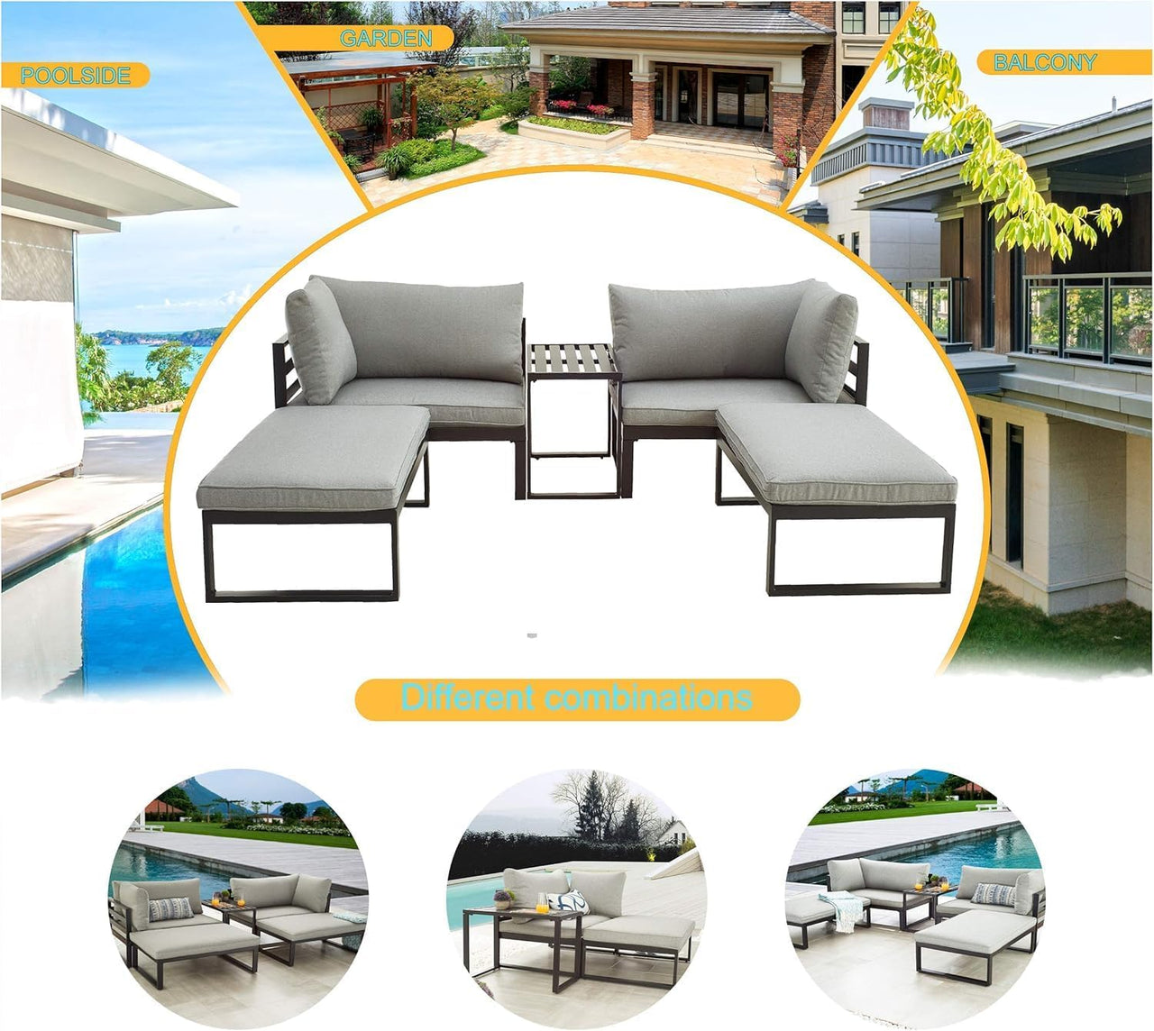 Patio Furniture with Ottoman Table, 5 Piece Set