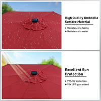 Thumbnail for 10 Ft Solar Patio Umbrellas with 8 Strip Lights for Market Outdoor Pool, Steel Tilt Crank-Red
