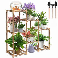 Thumbnail for Plant Stand Indoor Three Tier Plant Shelf Outdoor Wooden & Plastic 3 Tiers Garden Flower Pot Rack for Patio Decor