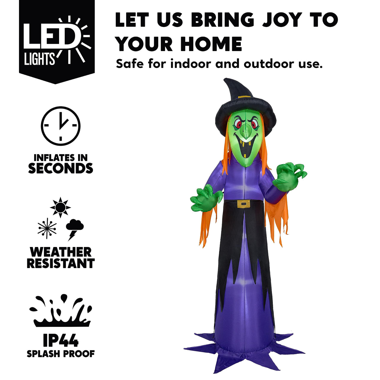 12 Ft Halloween Inflatable Witch Decoration with Built-In Leds,Witch Halloween Decorations Outdoor Blow up Yard Lawn Decoration