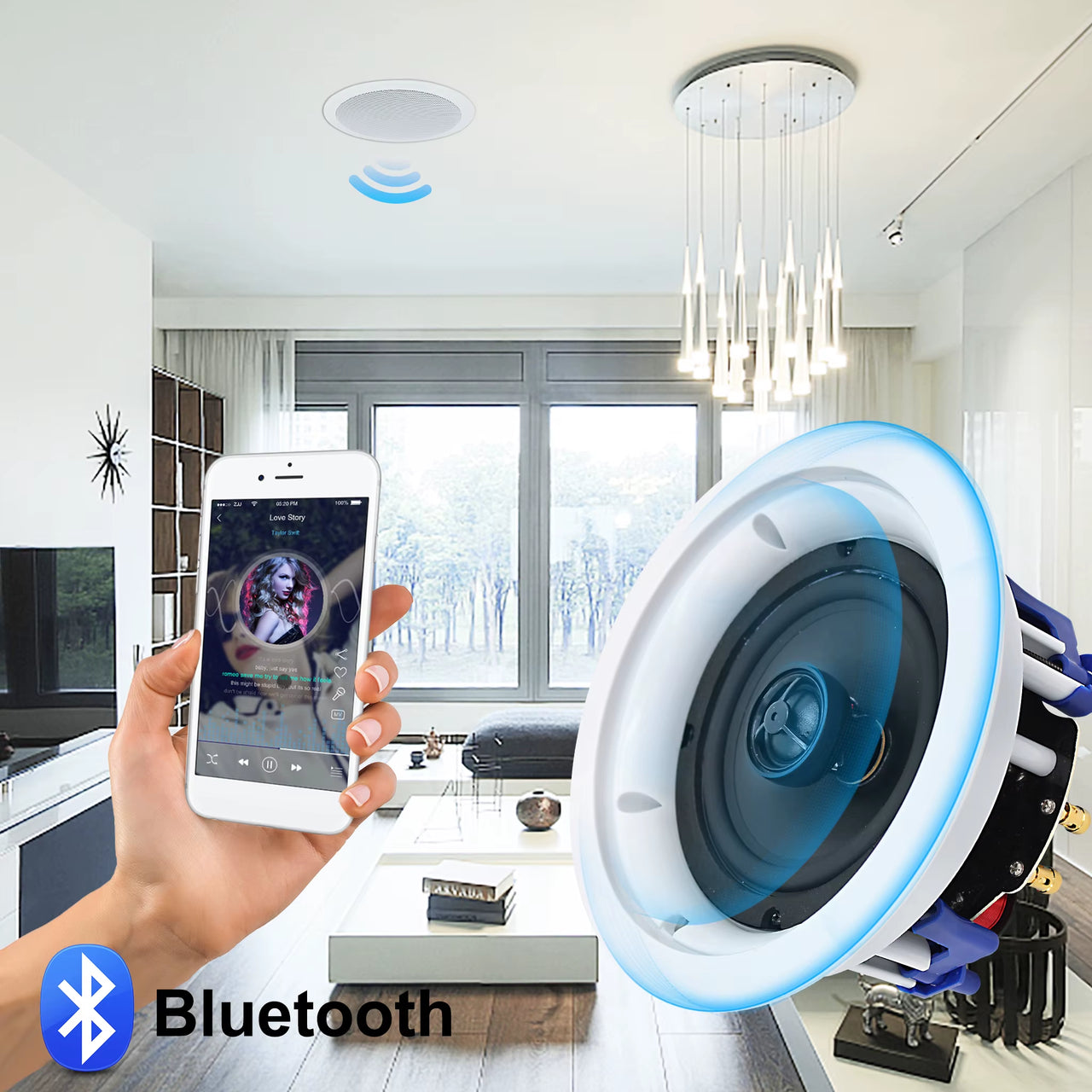 2PCS 5.25'' Bluetooth Ceiling Speakers Home Theater Sound Box System 300W Perfect for Bedroom Bathroom Covered Patio