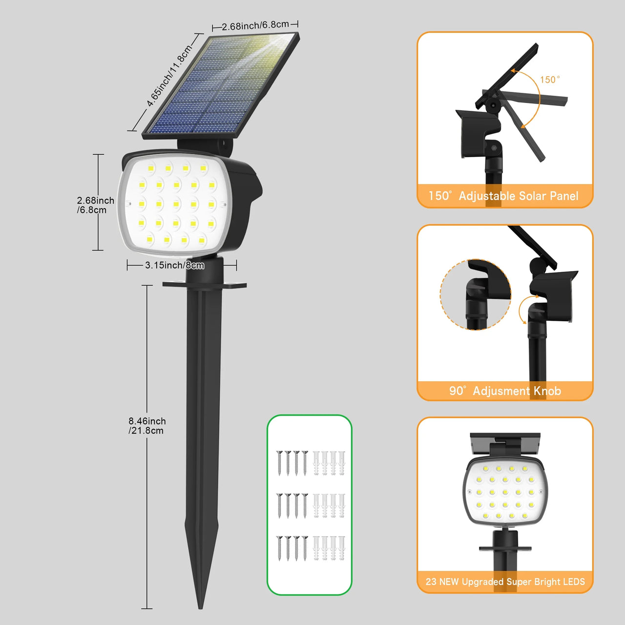 Outdoor Solar Lights,800Lm 6500K Solar Powered LED Landscape Path Spot Light for Yard Garden