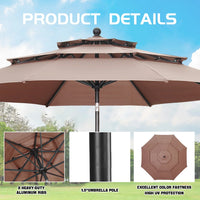 Thumbnail for 10 Ft Patio Umbrella 3 Tiers Adjustable Outdoor Market Umbrella with Crank for Beach Pool (Coffee)
