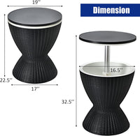 Thumbnail for Cool Bar Table, 8 Gallon Beer and Wine Cooler, Rattan Style Outdoor Cocktail Patio Bar Tables, Height Adjustable, 3-In-1 Ice Cooler with Drainage Plug for Deck Pool Party (Black)
