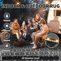 Thumbnail for Outdoor Rug with LED Strip Light 8'X10' Waterproof Reversible Patio Rug Modern Lightweight Plastic Straw Indoor Outdoor Rug for RV Camping Deck Balcony Porch Boho Patio Decor Light Gray