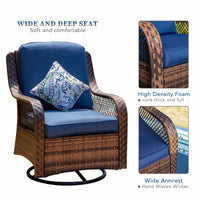 Thumbnail for Rattan Swivel Rocking Chairs 3 PC Patio Conversation Set, Outdoor Bistro Set Lawn Garden with 2 Cushioned Chairs & 1 Side Table