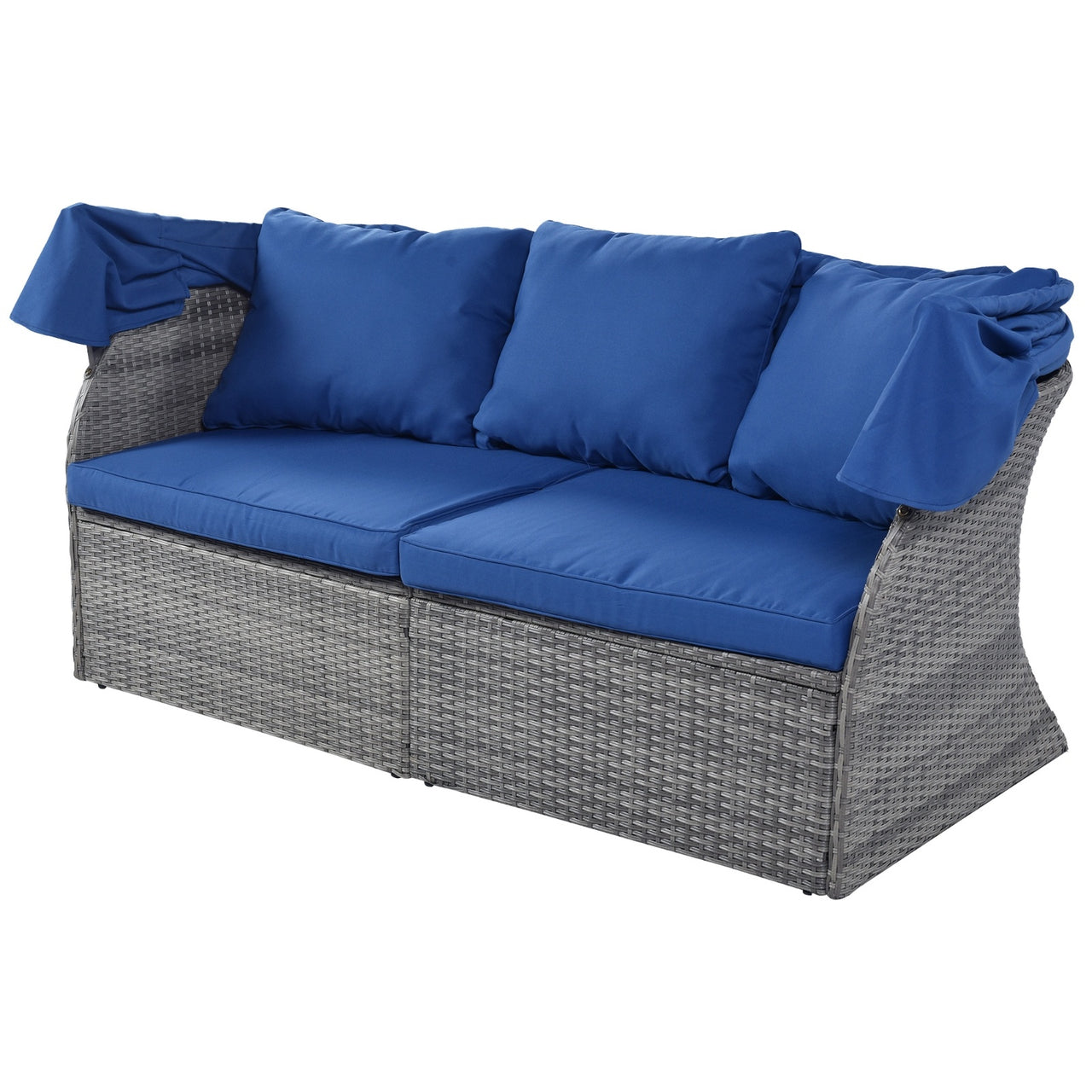 U Style U STYLE Patio Furniture Set Daybed W Retractable Canopy Wicker ...