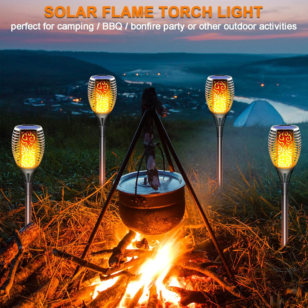 Solar Torch Lights with Flickering Flame,for Lawn (8 Pack)