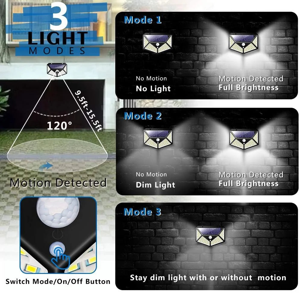 4 Pack Solar Lights Outdoor, 3 Modes/100Led Solar Security Lights Wireless IP65 Waterproof Solar Motion Lights Outdoor Solar Wall Lights Outdoor Lights for Front Door, Backyard, Garage, Deck…