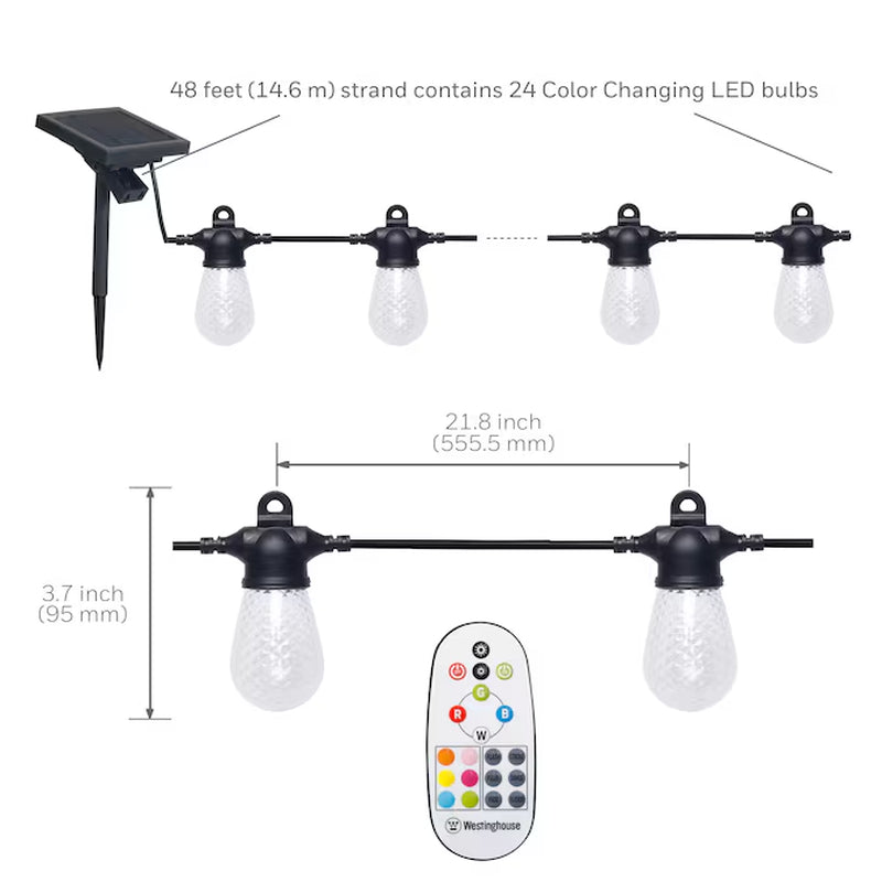 48-Ft Solar Outdoor String Light 24 Color with Remote