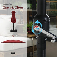 Thumbnail for 15 Ft Large Patio Umbrella with Base (Included) Double-Sided Rectangular Outdoor Deck Umbrella for outside - Burgundy