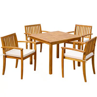 Thumbnail for 5-Piece Acacia Wood Outdoor Dining Set with Beige Cushion for Patio Garden Backyard 4-Armchairs and Table