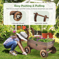 Thumbnail for Decorative Wagon Cart Plant Flower Pot Stand Wooden Raised Garden Planter Box