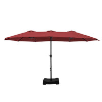 Thumbnail for 15 Ft Large Patio Umbrella with Base (Included) Double-Sided Rectangular Outdoor Deck Umbrella for outside - Burgundy