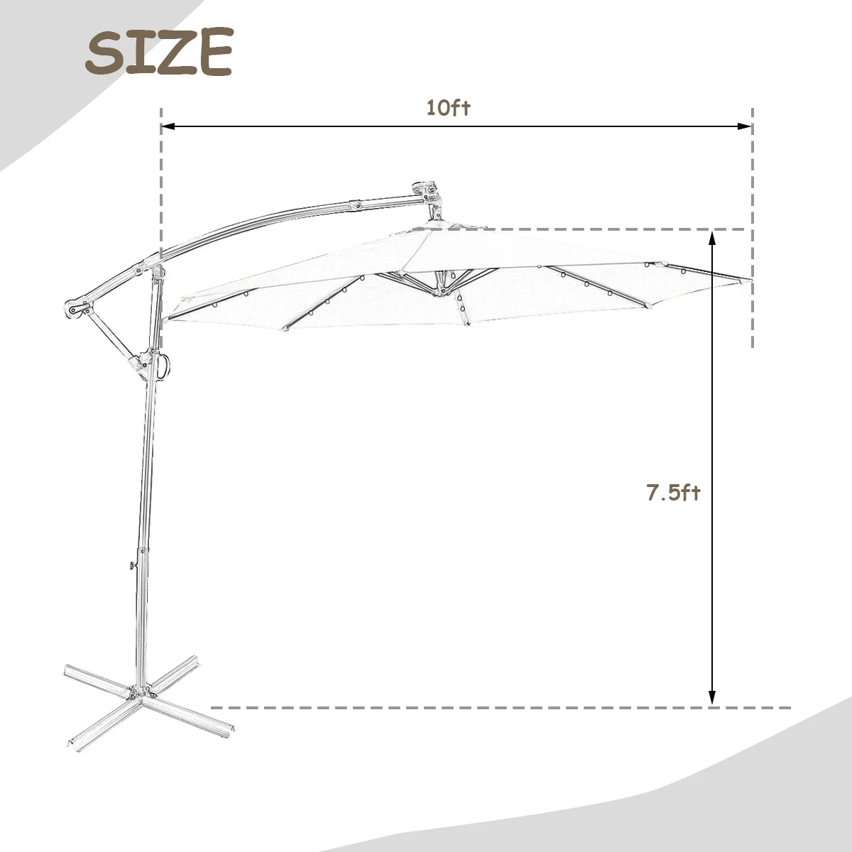 90" Brown Cantilever Patio Umbrellas, LED Lights